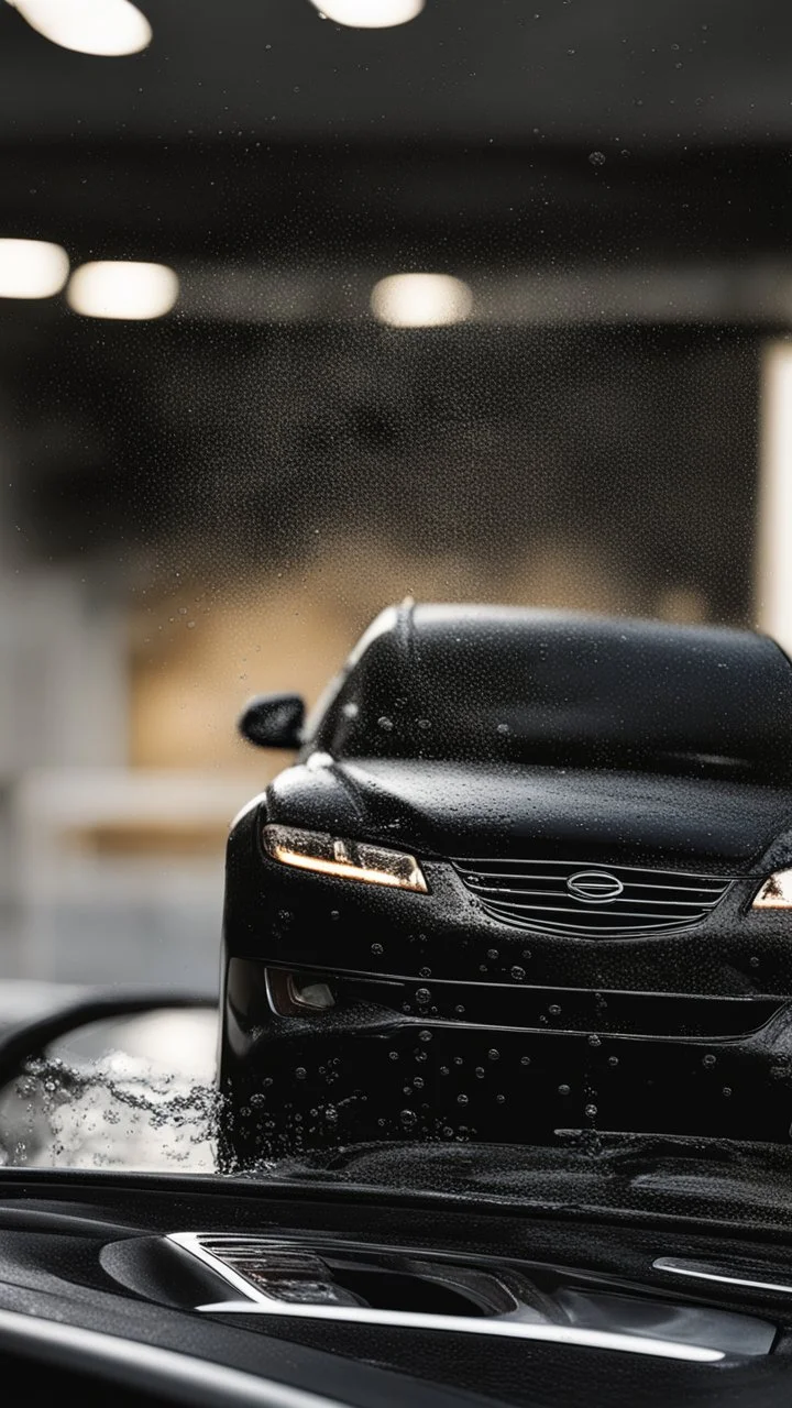 create an Image of washing front glass of the car, drops of water, foam all over, make it look like its taken from inside the car