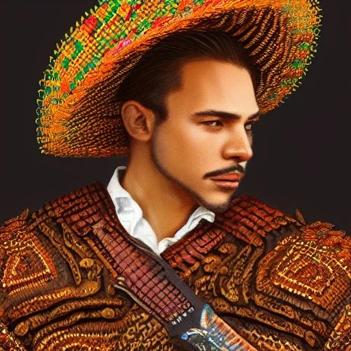 portrait,"Insanely detailed photograph of a spanish mariachi", highly intricate chainmail charo,colorful Sombrero,elegant, highly detailed D20, digital painting, artstation, concept art, smooth, sharp focus, illustration, art by artgerm and greg rutkowski and alphonse mucha, 8 k