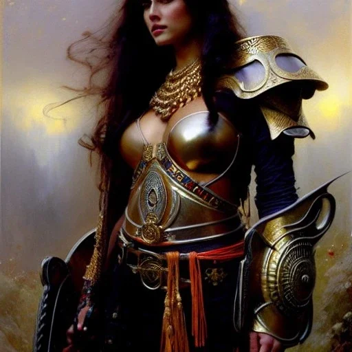 portrait beautiful face Jazmín,busty,ancient metal armor balanciaga fashion clothe painting by gaston bussiere, greg rutkowski, yoji shinkawa, yoshitaka amano, tsutomu nihei, donato giancola, tim hildebrandt, oil on canvas, cinematic composition, extreme detail,fit full head inside picture,16k