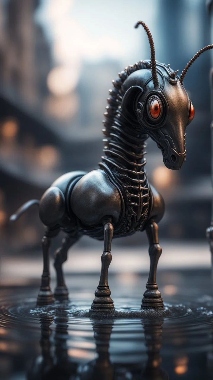 ant horse in fountain in the style of giger, bokeh like f/0.8, tilt-shift lens 8k, high detail, smooth render, down-light, unreal engine, prize winning