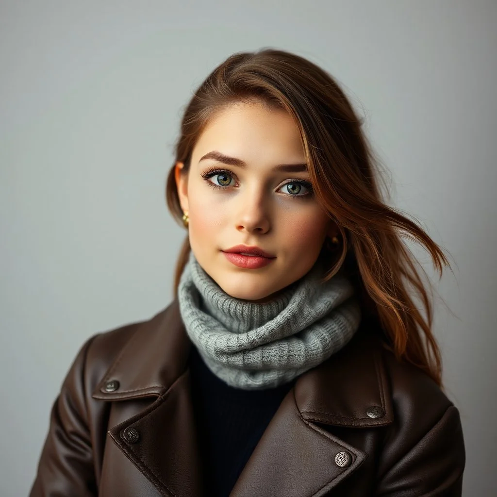 very beautiful girl portrait in modern clothing and makeup