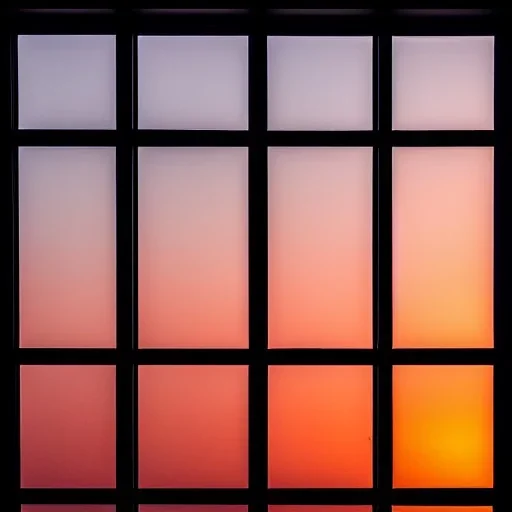 A sunset behind the windows, Night time with a moonlit sky, intricate detail, Photorealistic, polychromatic, geometric, filmic, complex, Photography, Nikon, HDR, 64 megapixels, 4k resolution