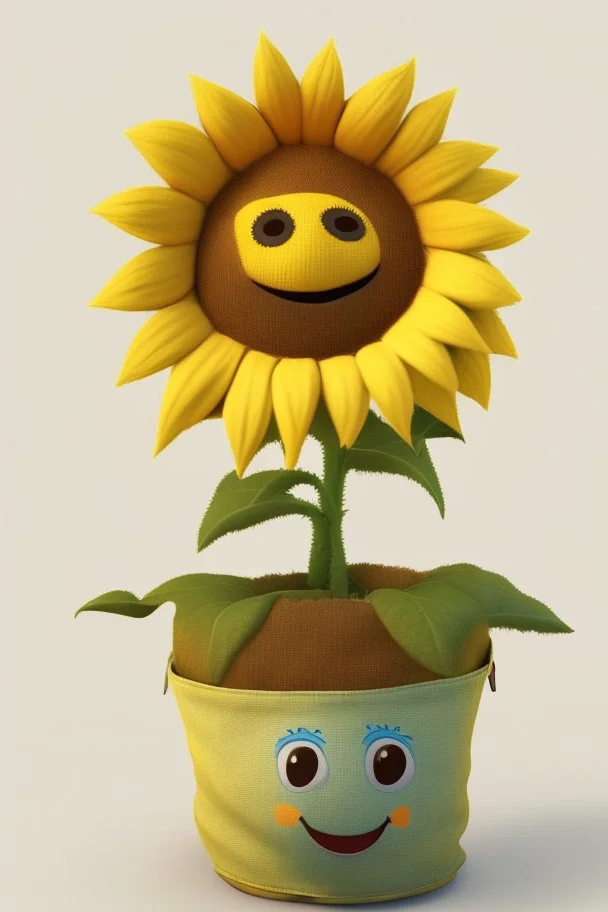 Cheery and cute sunflower in a pot avatar full body in fabric material