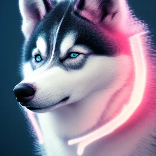 Husky, neon pink eyes, 8K, cinematic lighting, sharp focus, masterpiece, expert