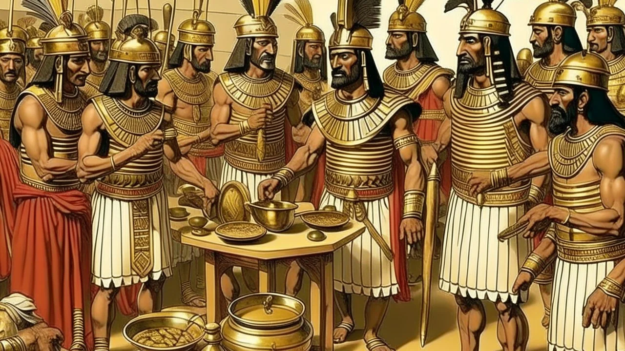 Phoenician soldiers received by the Pharaoh of Egypt for dinner