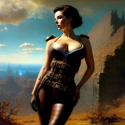 Drawing of beautiful face,'beautiful,Busty Cait(Fallout4)',Sexy stare, ancient skintight armor, balanciaga fashion clothe painting by gaston bussiere, greg rutkowski, yoji shinkawa, yoshitaka amano, tsutomu nihei, donato giancola, tim hildebrandt, Oil on canvas, cinematic composition, extreme detail,fit full head inside picture,16k