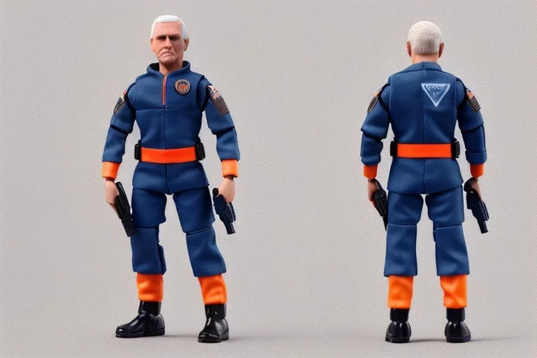 Mike Pence G.I. Joe toy figure With a gun space force Blue fabric uniform, fluorescent orange, black Moonboots