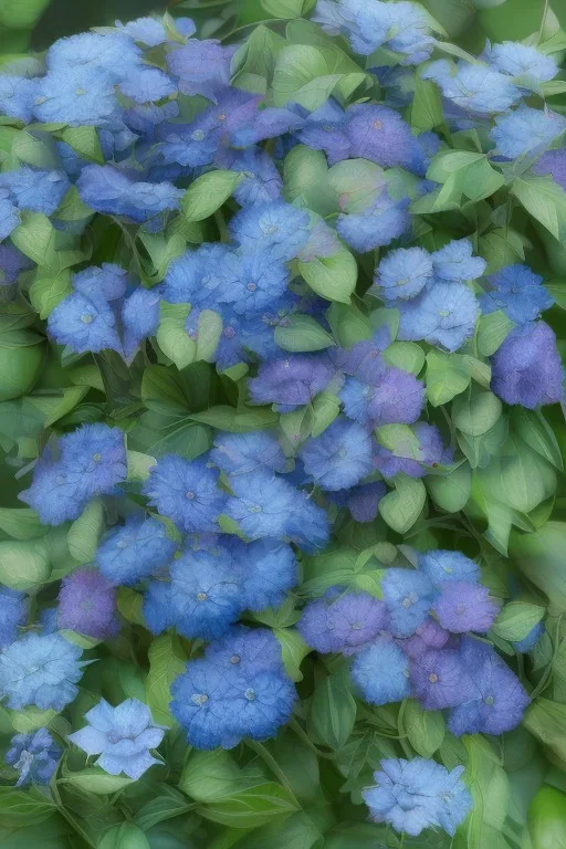 a bunch of blue flowers with green leaves, a digital rendering by Kanzan Shimomura, cgsociety, photorealism, rendered in maya, daz3d, photorealistic