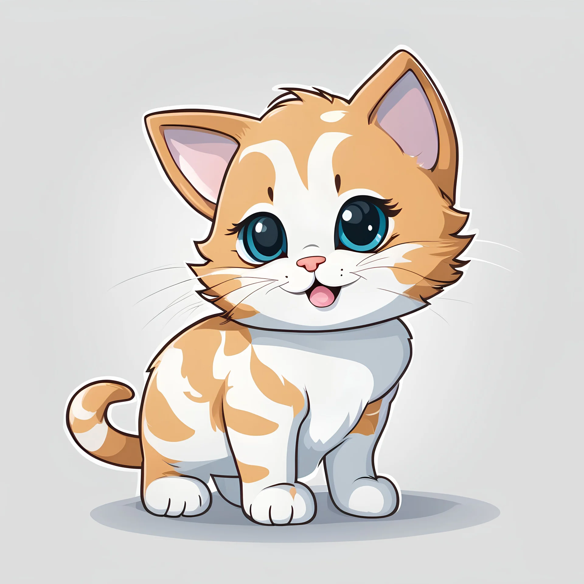 cute cartoon baby cat vector, front view, white background, colors, simple 2d graphic