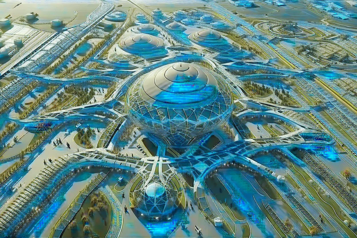 Aerial view of an ant-shaped airport, spectacular, shocking, ultra quality, maximalist, 8k 3D