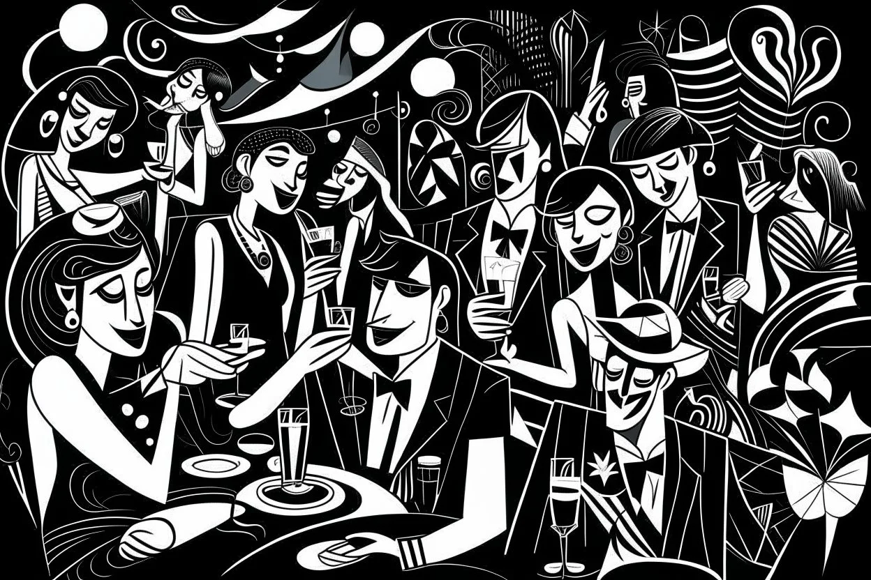 party fun all night simple black and white style of piccaso