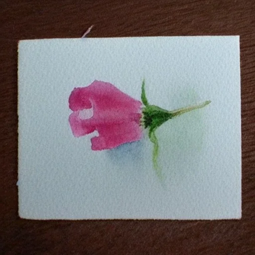 tiny watercolor of single long stem pressed flower, etsy, white parchment