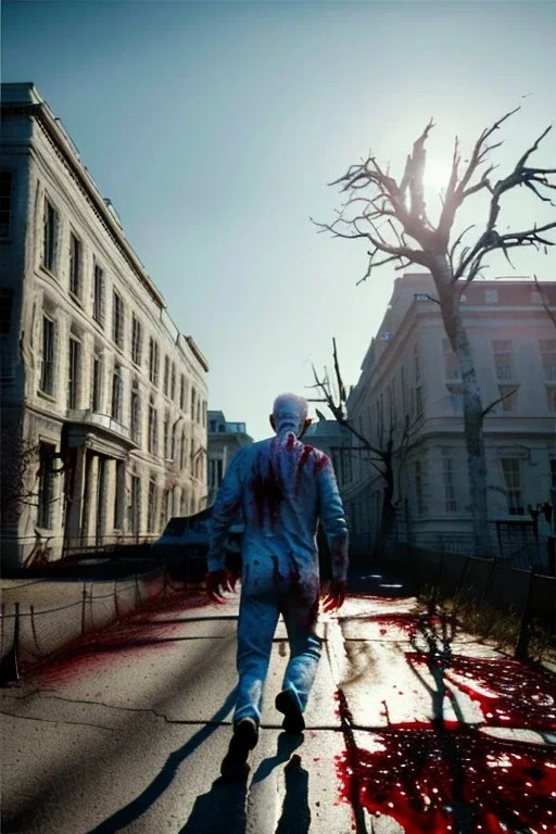 Ultra realistic image, joe biden zombie, zombie performance, blood, torn arm, night, walking twisted, waist up view, walking dead style, dark ambient, highly detailed, White House background, concept art, unreal engine 5, god rays, ray tracing, RTX, lumen lighting, ultra detail, volumetric lighting, 3d, finely drawn, high definition, high resolution.