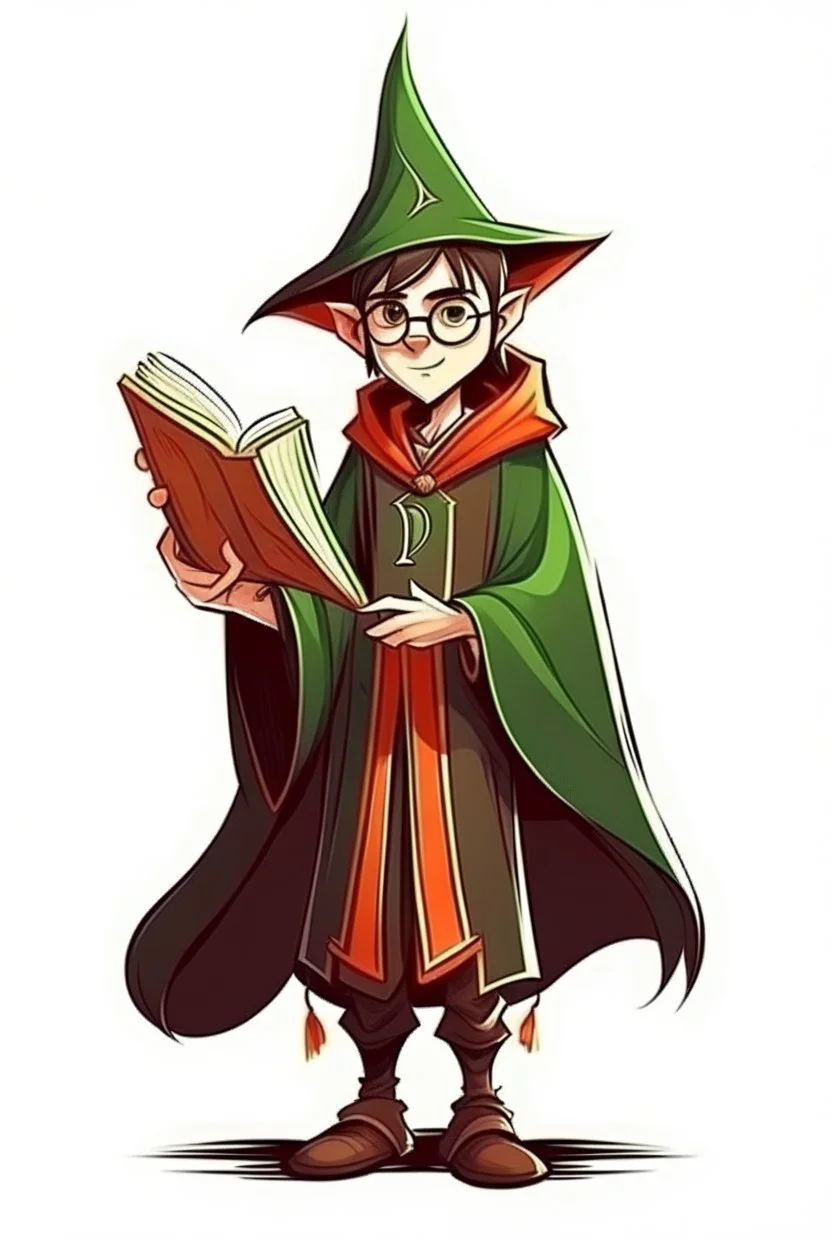 young elf student wizard with a D on his robes