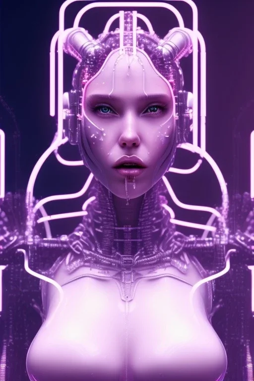 cyberpunk, pink latex body, women, body portrai, big boobs, highlight eyes perfect, skin, tron, cyborg, perfekt sexy, real, dream, hr giger