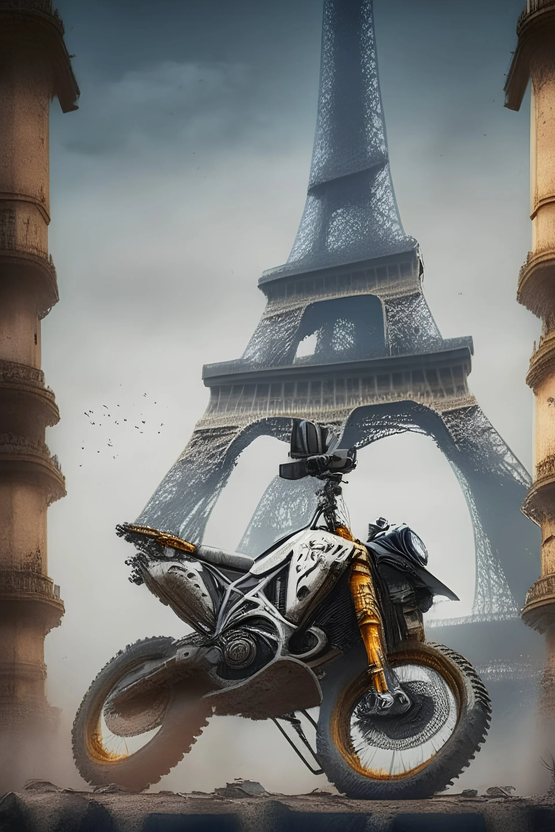 Moto suzuk6 al lado de la torre Eiffel