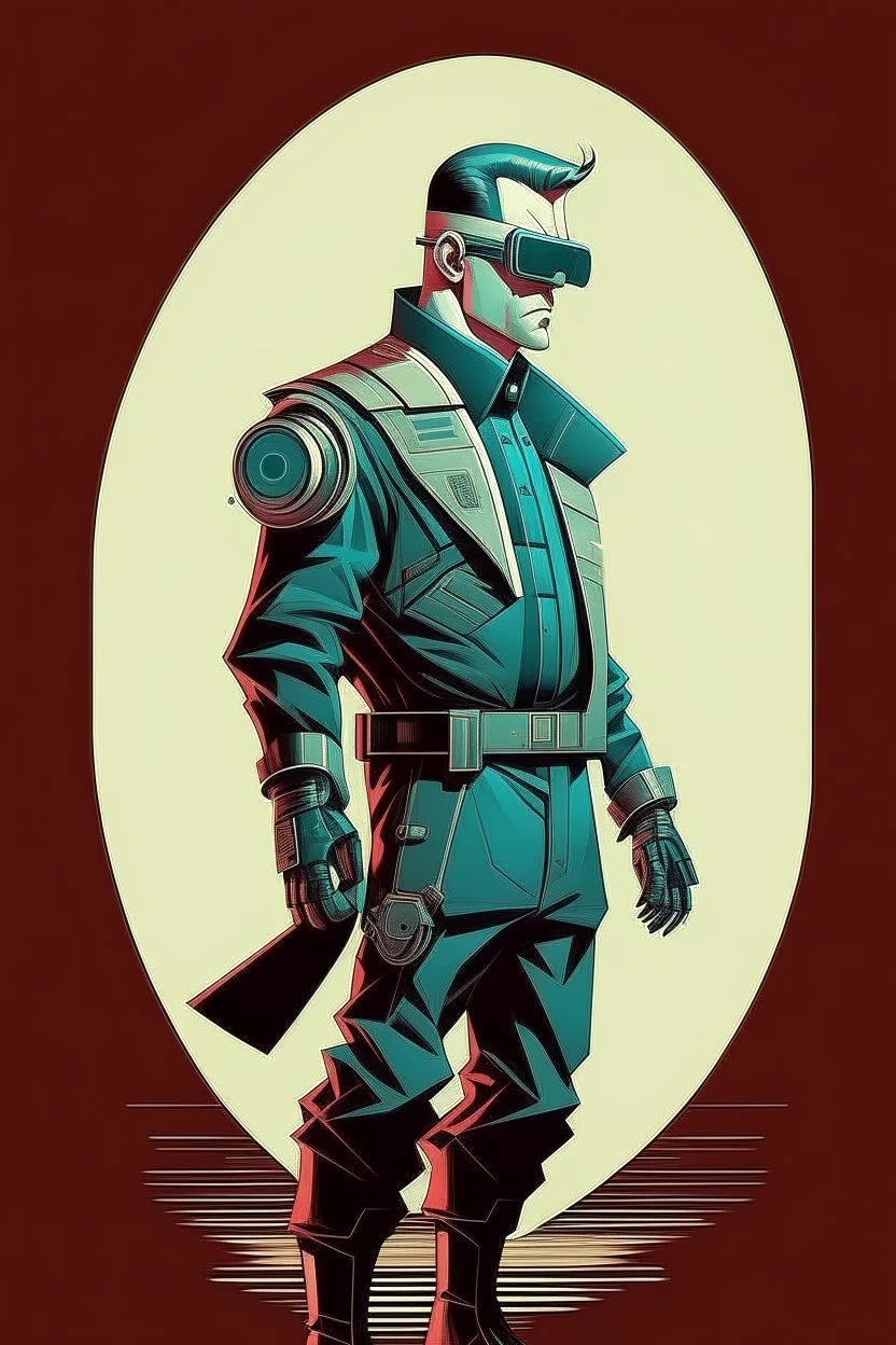 cyberpunk retro futuristic rebel man as a poster in 50s in full length