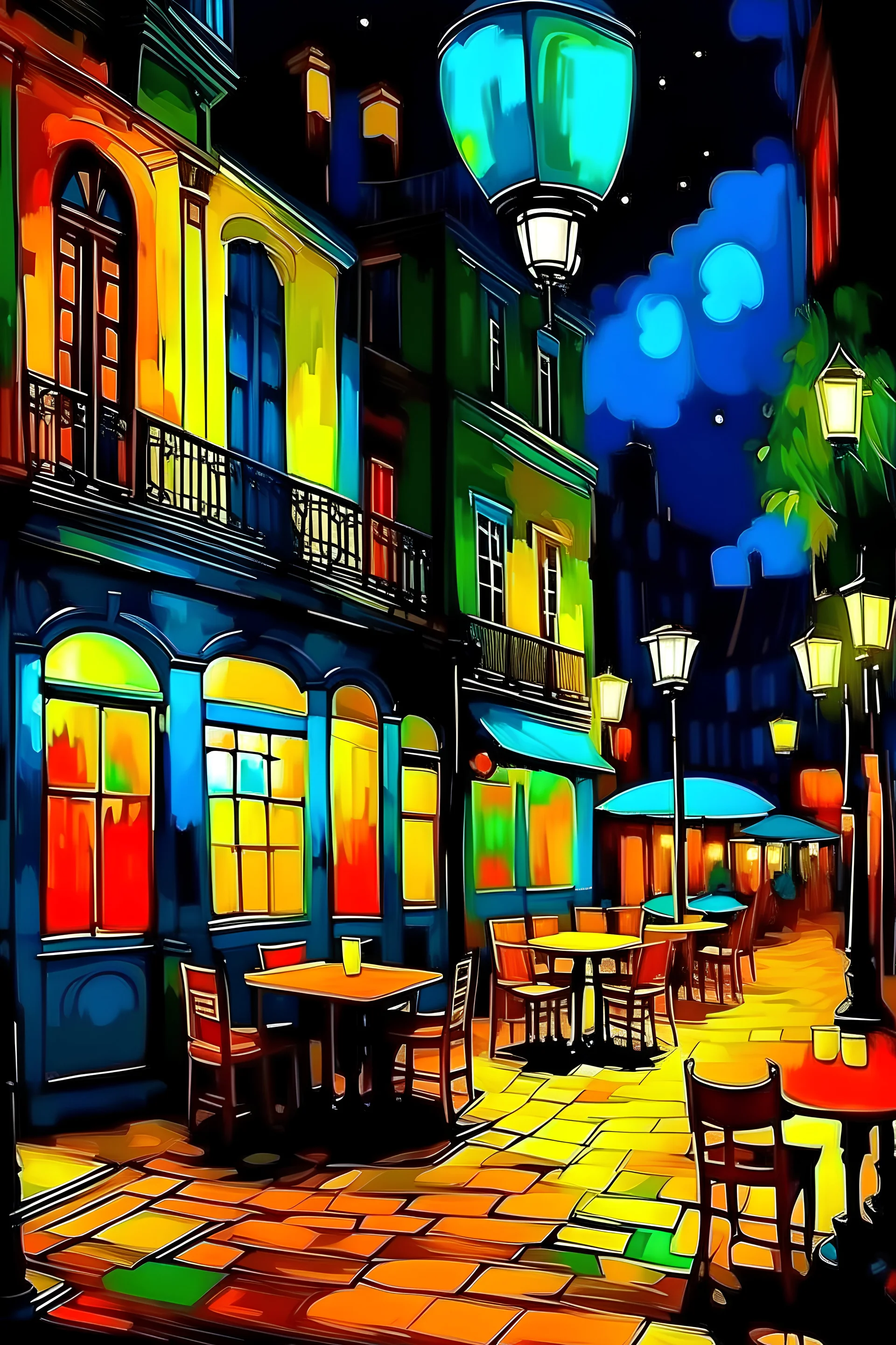 colorful nightcafe in paris, van gogh style