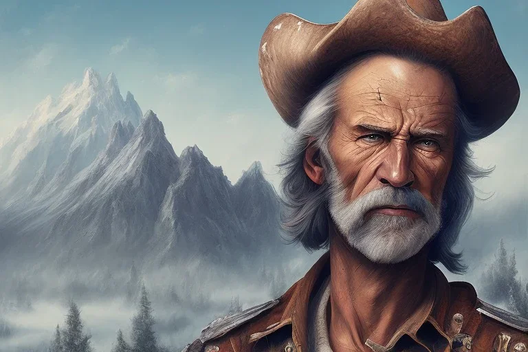 old RUGED cowboy face mountain