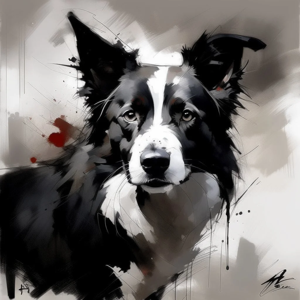 Border collie with gentle expression in the style of Willem Haenraets, Yoji Shinkawa, Guy Denning, Florian Nicolle