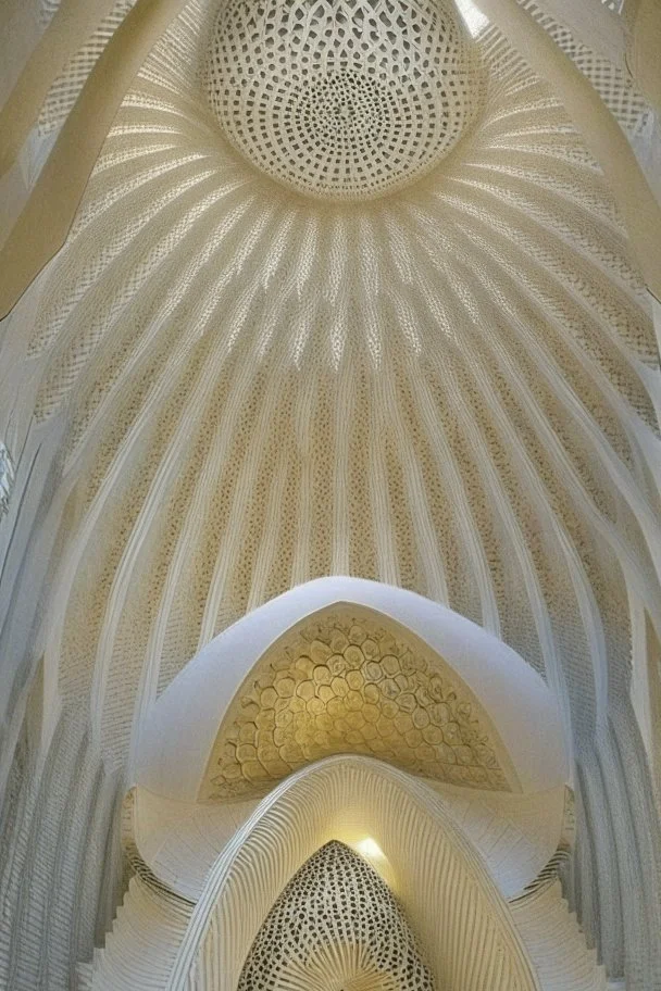 inside a mosque in a vertical Nautilus shell by artist "Dorian Haqmoun"