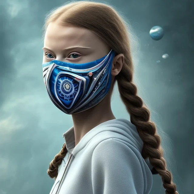  Greta Thunberg Mystery iconic mask, dramatique, art background, dramatic lighting, volumetric lighting, hyperrealisme, 8k, high quality, lot of details, fit within portrait