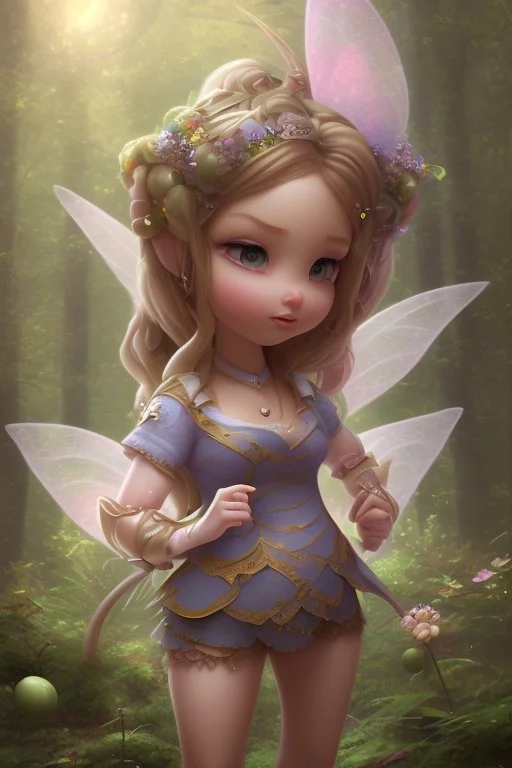 Fat and chubby but cute fairy in Forrest background. Style should be like the movie " up"