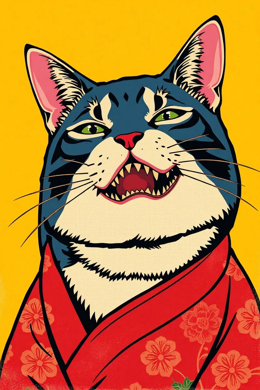 shark cat solana japanese style in the style of warhol