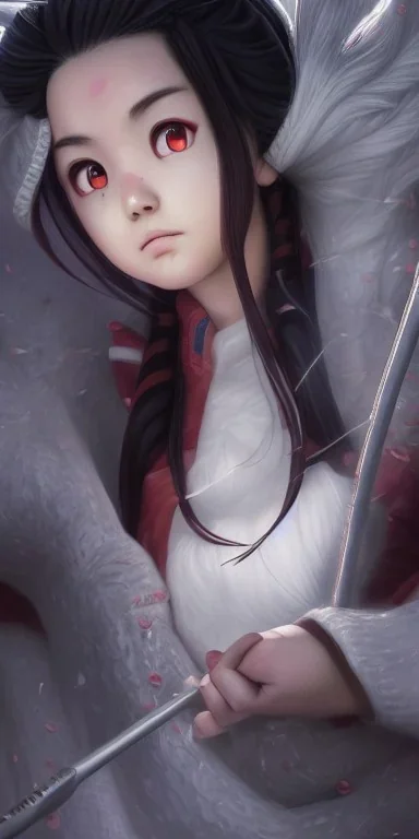 Insanely detailed portrait of nezuko from demon slayer::perfect proportions::by Artgerm, Greg Olsen, Pixar, WLOP:: hyperrealistic, hyper detailed,photorealistic::a masterpiece,incredible composition,amazing depth, imposing,meticulously composed::Mappa studios::detailed matte painting,deep color,fantastical,intricate detail,splash screen,complementary colors,fantasy concept art, 8k reso trending on Artstation Unreal Engine