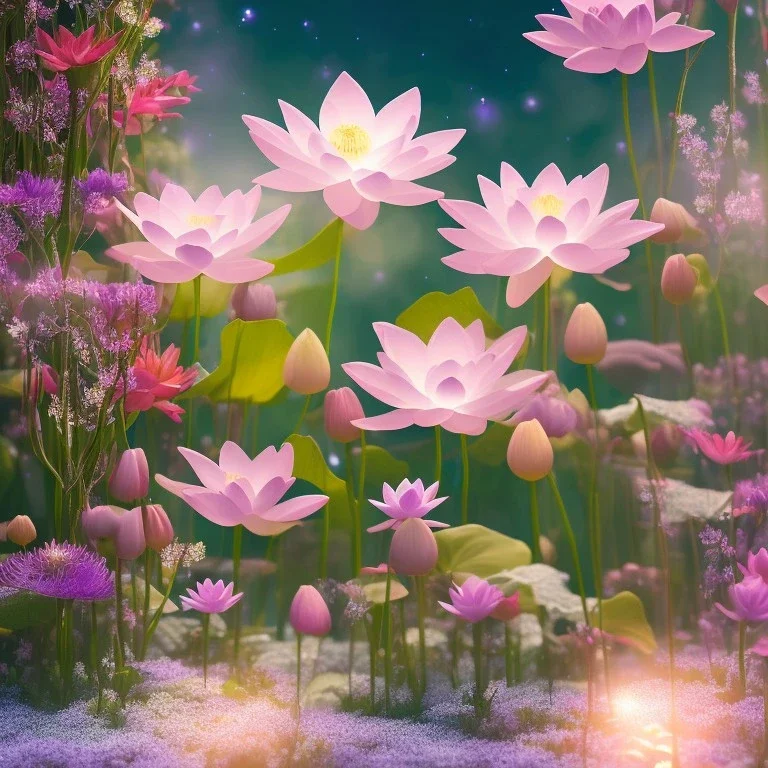 one big crystal subtle lotus in a galactic ambiance with a beautiful fairy, delicate colors, finely tuned detail, ultra high definition, 8 k, unreal engine 5, ultra sharp focus