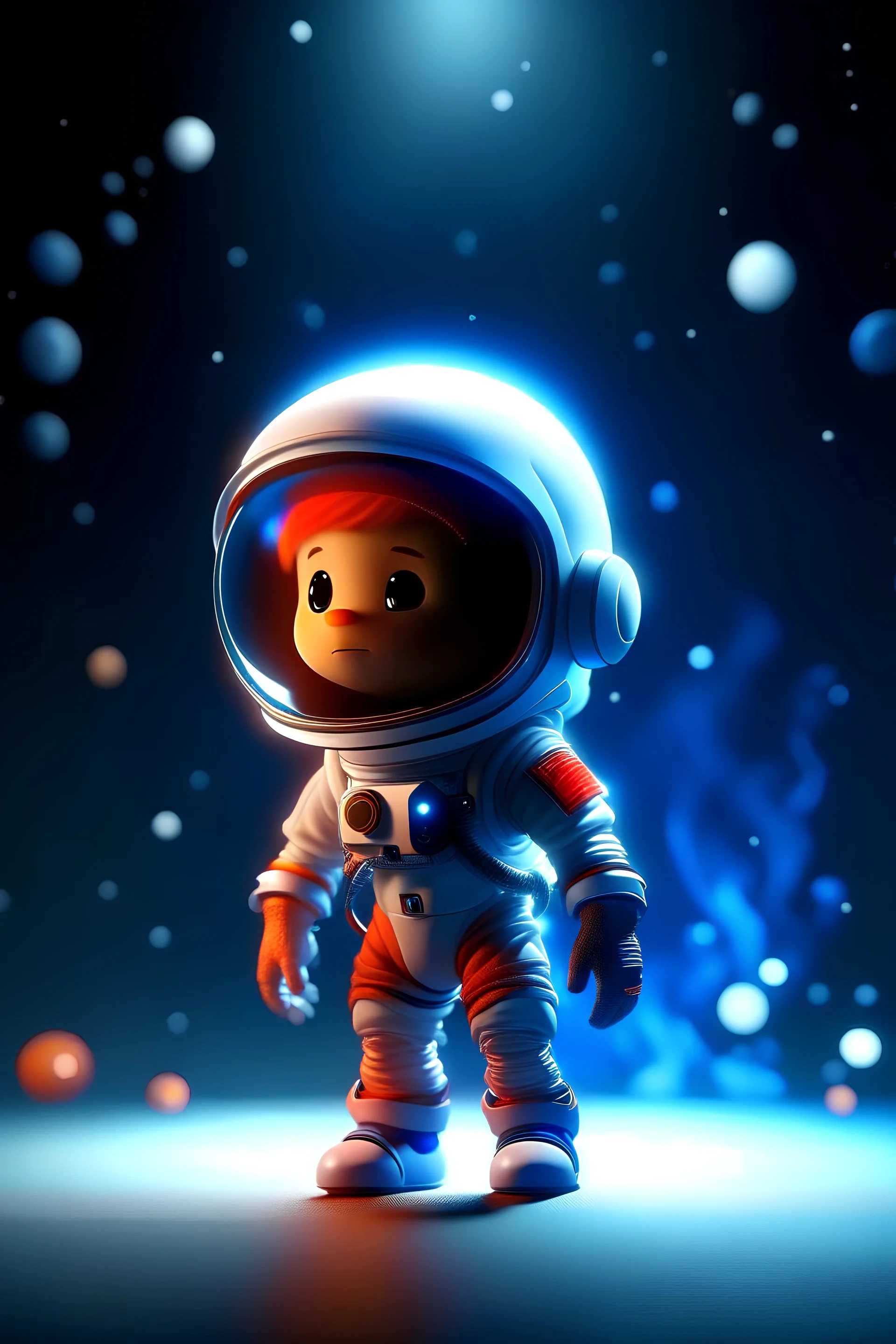 Michael the Little Astronaut with cinematic lights, Disney art style