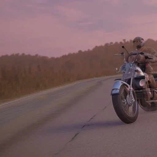 Old motorcycle with wings flying in sundown