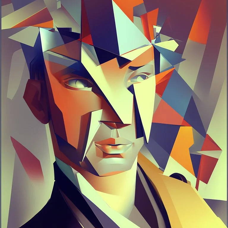 a painting of a man in a suit and tie, a cubist painting by Stanton Macdonald-Wright, Artstation, cubo-futurism, cubism, angular, constructivism