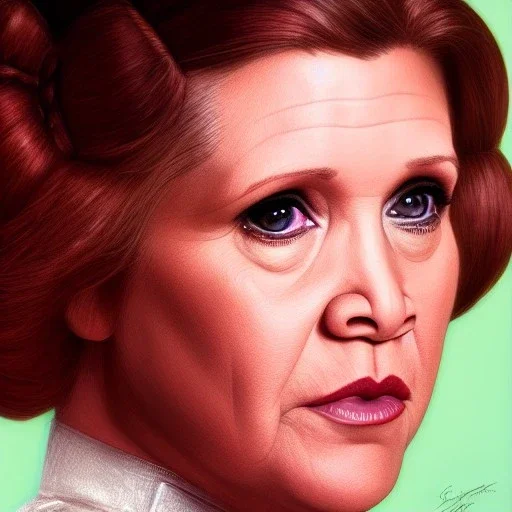 [[extrem stunning photorealistic Carrie Fisher as Princess Leia]] :: [[photorealistic hazel iris, short hair, head and shoulders portrait, 8k resolution photorealistic portrait by Greg Rutkowski, dynamic lighting, hyperdetailed, intricately detailed, triadic colors]]