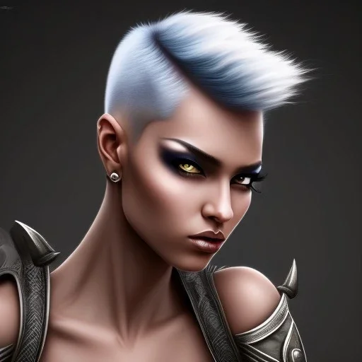 fantasy setting, woman, dark-skinned, middle-east, mohawk haircut