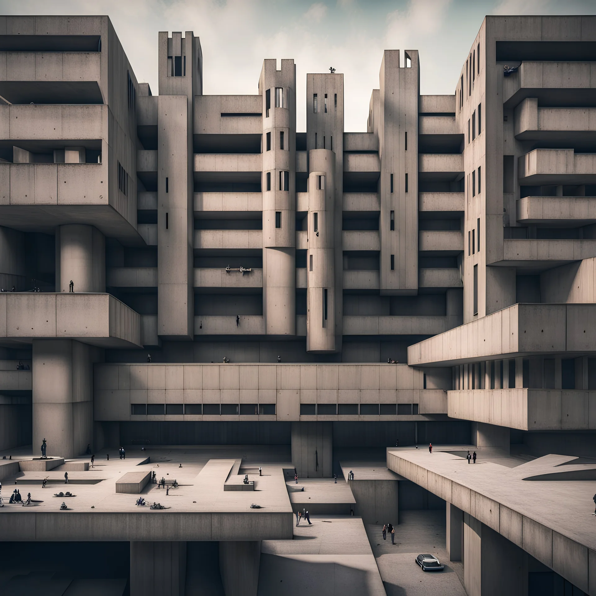 Brutalist concrete totalitarian cityscape