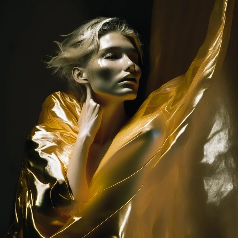 wearing a golden translucent cloth