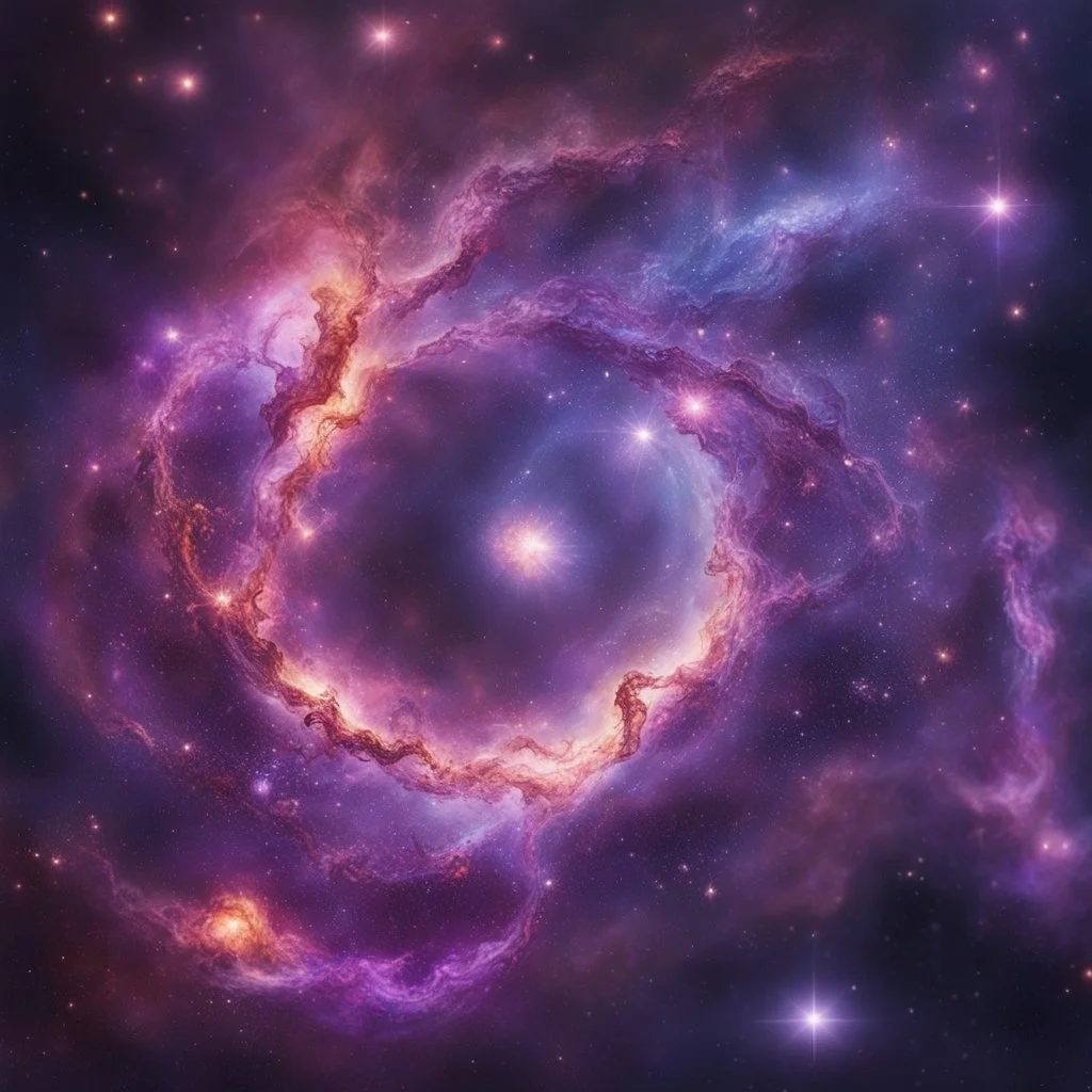 a colossal godlike entity composed of swirling galaxies and nebulae, emanating power and majesty as it shapes the cosmos with its divine presence, glowing purple cracks, sharp focus, high contrast, dark tone, bright vibrant colors, cinematic masterpiece, shallow depth of field, bokeh, sparks, glitter, 16k resolution, photorealistic, intricate details, dramatic natural lighting
