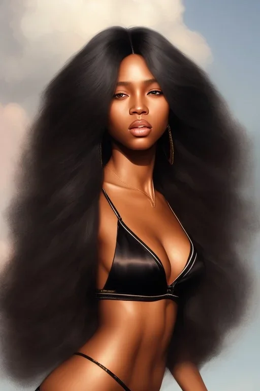 8k 4d photo realistic Highly detailed portrait of stunningly beautiful black woman with long silky hair, by Bryan Lee O'Malley, by Cliff Chiang, by Greg Rutkowski, portrait illustration, cute fine face, pretty face, realistic shaded perfect face, symmetrical eyes, perfect eyes, fantasy setting