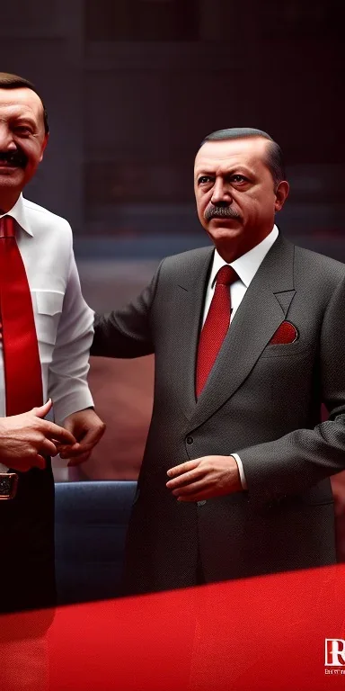 Recep Tayyip Erdogan with Adolf Hitler, rtx, reflection, 8k, glow, winning photography, caustics