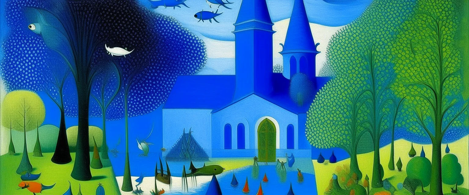 A blue aquarium theme park painted by Georges Seurat