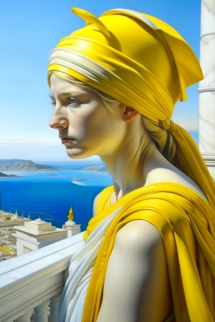 Neoclassicism greel woman realistic yellow white sea cote d'azur