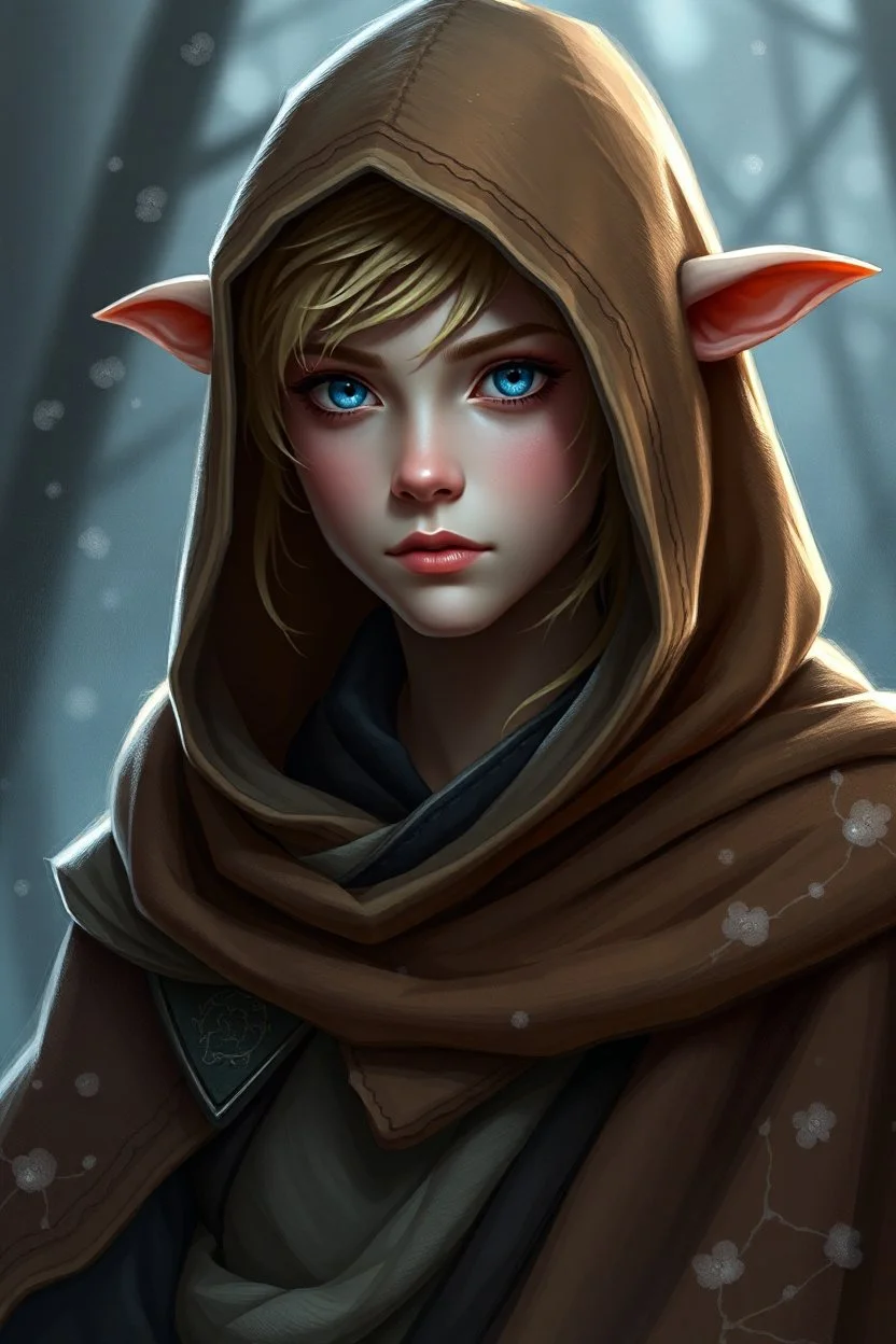 image of a blue eyed Fae Prince wearing a hooded cape