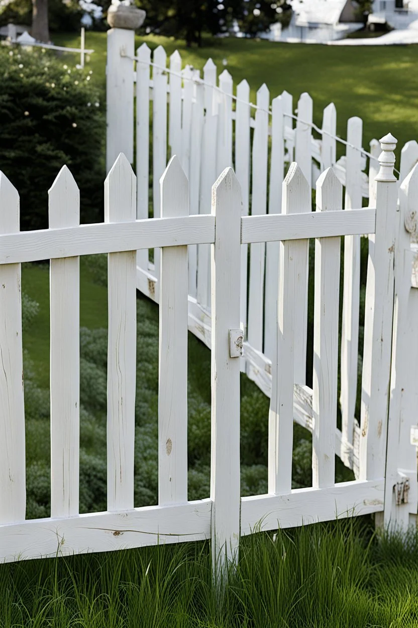 white fence in yard, photograph