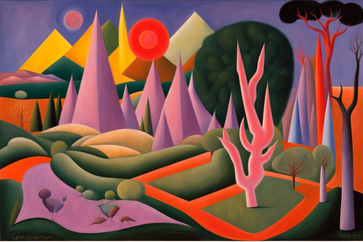 a landscape by artist "Gino Severini",by artist "Leonora Carrington",by artist "Mark Rothko"