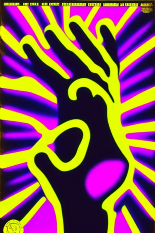 70s Black light poster design in the style of George Goode, featured “a black man rais[ing] his unshackled fist while the background bursts with fluorescent yellow flame.” neon fluorescent glow, psychedelic, bright, shimmering, fluorescent colors pop and sizzle, mystique, cosmic,