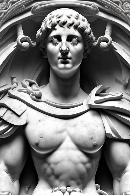 Architecture of ancient Rome of the II century AD Statues of ancient Roman gods contour reconstruction. The drawing is linear, in the style of vector graphics, black and white. High image quality in 8K
