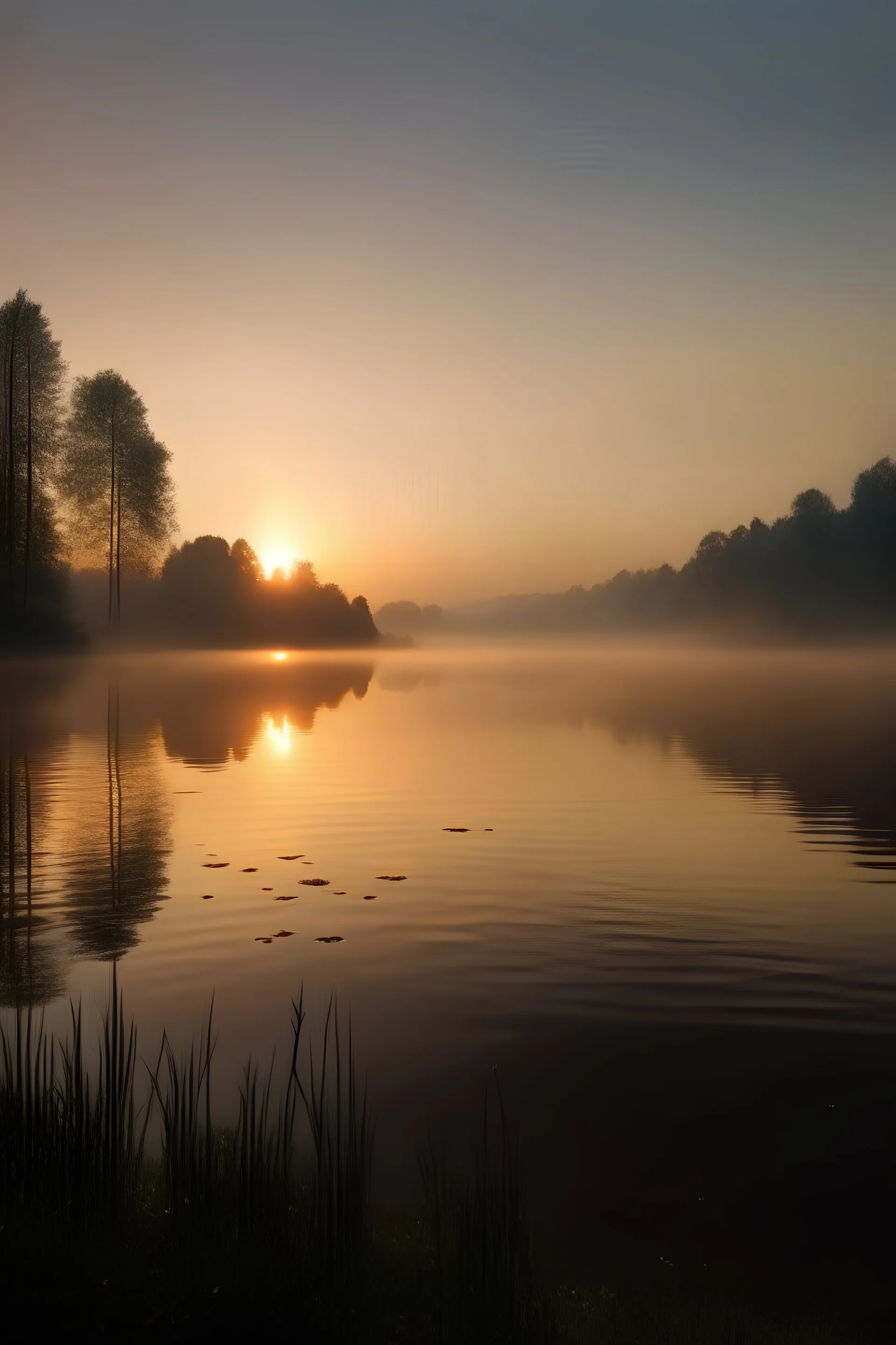 A serene Lake at sunrise