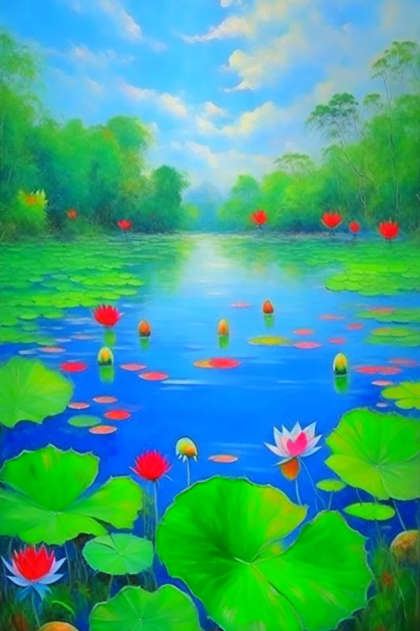 impressionism nature peace communication compassion tranquility water lillies birds blue sky