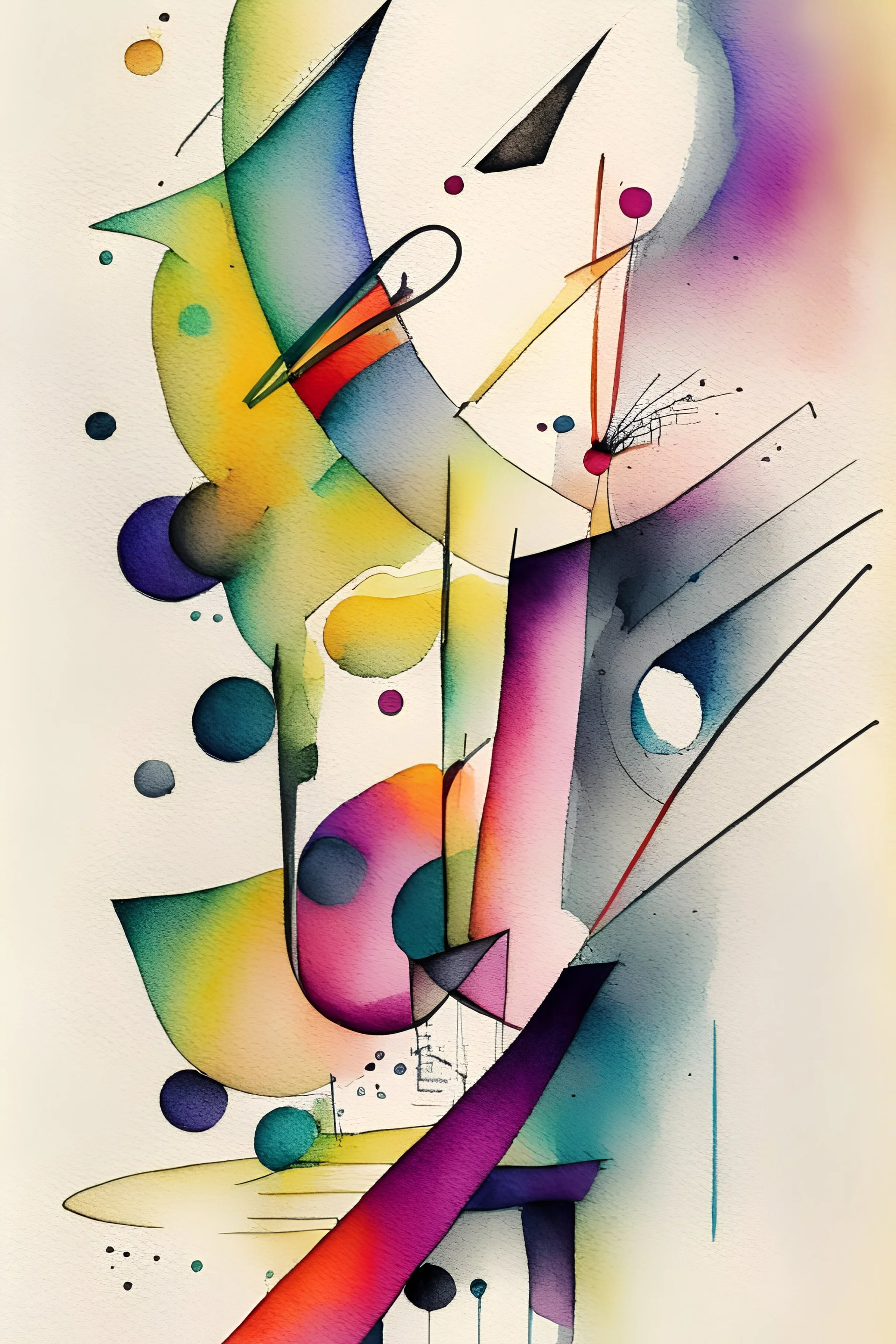 Abstract watercolour art in the style of Kandinsky. sketchy pencil outlines